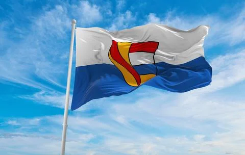 Flag of Pforzheim at cloudy sky background on sunset, panoramic view. Federal Stock Illustration