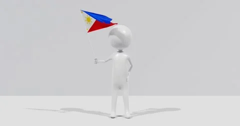Flag of the Philippines . 3D Character holding and waving flag 4K UHD 60FPS Stock Footage 224515065