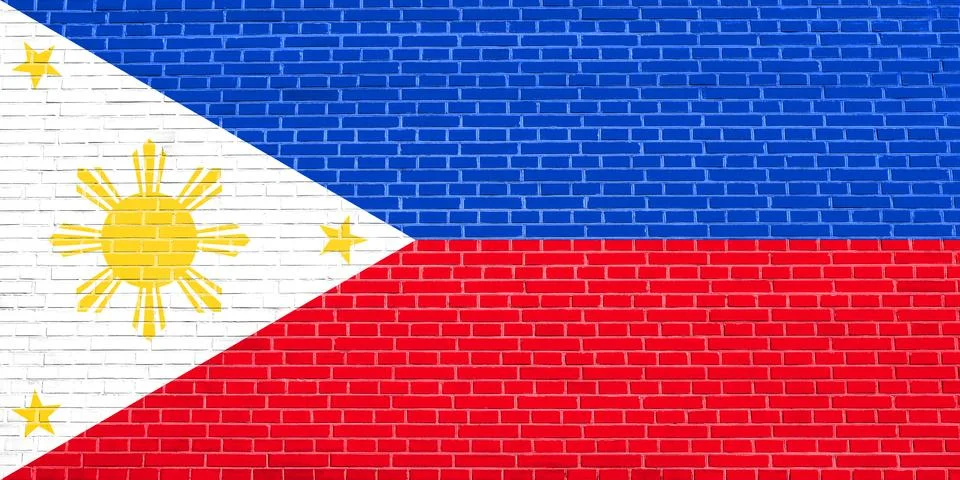 Flag of the Philippines on brick wall texture background. Philippine national Illustrazione stock
