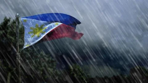 Flag of Philippines with rain and dark clouds, bad weather symbol Stock Illustration