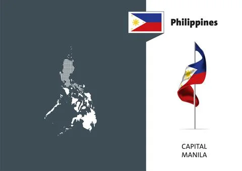 Flag of Philippines on white background. Dotted map of Philippines Stock Illustration