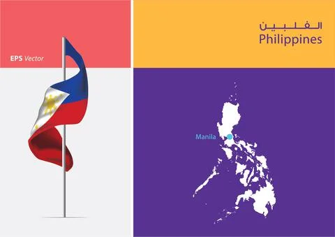 Flag of Philippines on white background with Map Stock Illustration