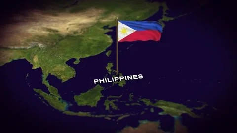The Flag of Philippines on the World Map, Philippines map with flag 3d animation Stock Footage 289639004