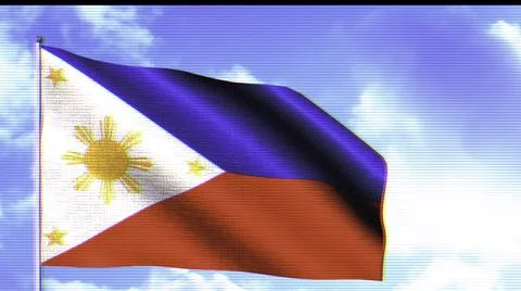 Flag of the Philippines.Motion.A bright tricolor flag with yellow patterns that Stock Illustration