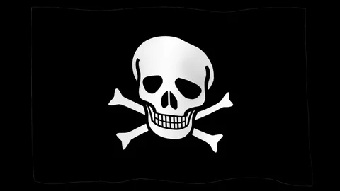 Flag of Pirates, Jolly Roger, 60 fps, slow motion, lopped, alpha channel Stock Footage 100018937