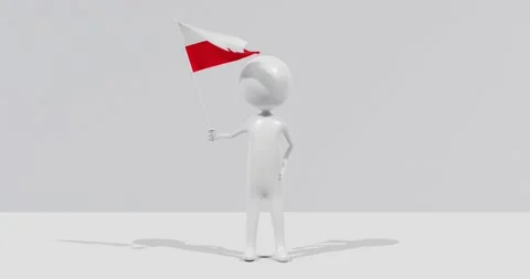 Flag of Poland. 3D Character holding and waving flag 4K UHD 60FPS Stock Footage 228562829