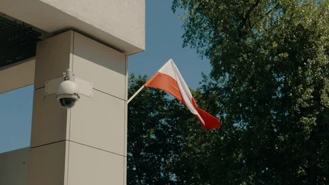 Flag Of Poland On building Vídeo Stock 89841243