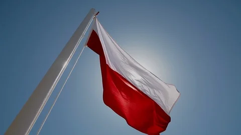 The flag of Poland is developing in the wind Stock Footage 110201629