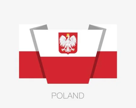 Flag of Poland with Eagle. Flat Icon Waving Flag with Country Name Stock Illustration