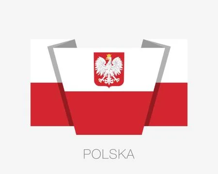Flag of Poland with Eagle. Flat Icon Waving Flag with Country Name Written in Stock Illustration