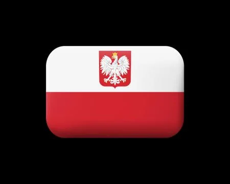 Flag of Poland with Eagle. Matted Vector Icon and Button. Rectangular Shape Stock Illustration
