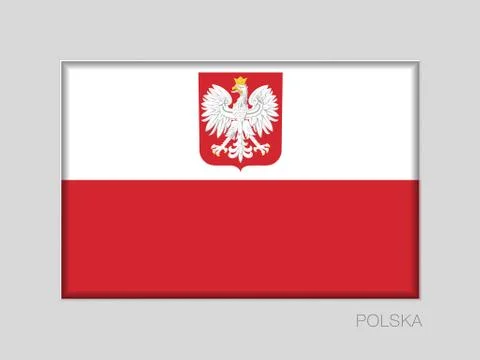 Flag of Poland with Eagle. National Ensign Aspect Ratio 2 to 3 on Gray. Writt Stock Illustration