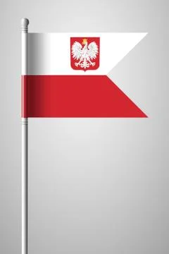 Flag of Poland with Eagle. National Flag on Flagpole. Isolated Illustration o Illustrazione stock
