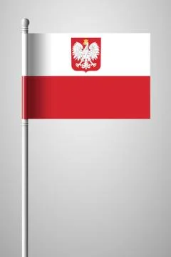 Flag of Poland with Eagle. National Flag on Flagpole. Isolated Illustration o Stock Illustration