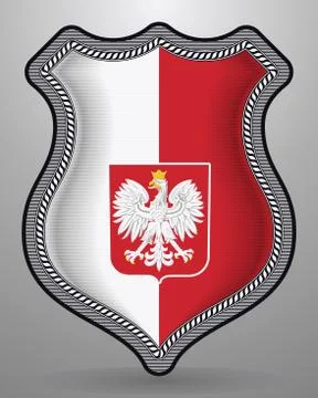 Flag of Poland with Eagle. Vector Badge and Icon Stock Illustration