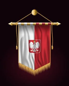 Flag of Poland with Eagle.Festive Vertical Banner. Wall Hangings Stock Illustration