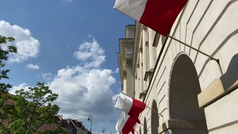 .Flag of Poland on facade of a building waving in the wind. Celebrating Polis Stock Footage 200777814