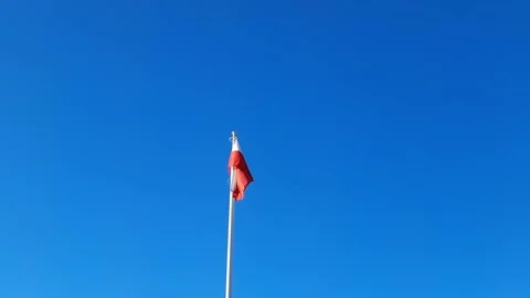 Flag of Poland flies on clear blue sky background. Stock Footage 260752025