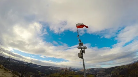 Flag of Poland at sky background Stock Footage 97742890