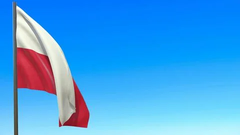 Flag of Poland waving in the wind on flagpole against the sky 3d-rendering イラスト素材