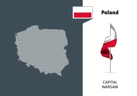 Flag of Poland on white background. Dotted map of Poland Stock Illustration
