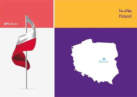 Flag of Poland on white background with Map Stock Illustration