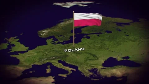 The Flag of Poland on the World Map, Poland map with flag 3d animation Stock Footage 289640489