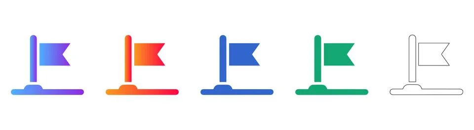 Flag Pole Achievement Icons in Gradient and Outline 스톡 일러스트