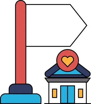 A flag is on a pole next to a building Ilustración de archivo