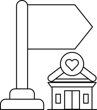A flag is on a pole next to a building Ilustración de archivo