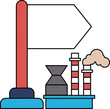 A flag is on a pole next to a factory Illustrazione stock