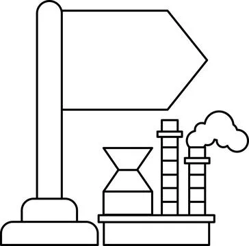 A flag is on a pole next to a factory Illustrazione stock