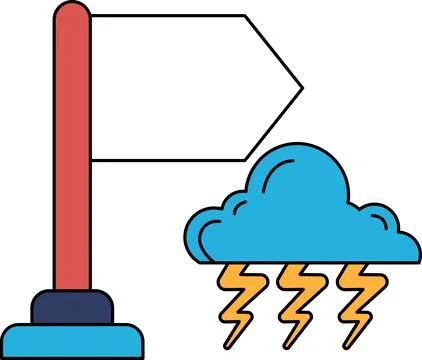 A flag is on a pole next to a sign that says "rain" Stock Illustration