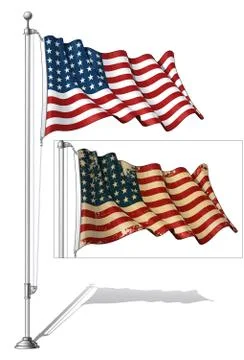 Flag pole us flag wwi-wwii (48 stars) Stock Illustration