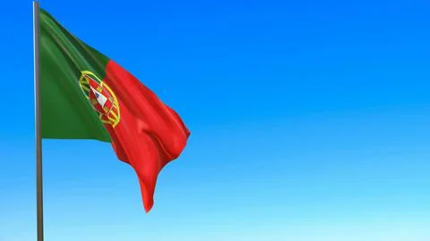 Flag of portugal waving in the wind on flagpole against the sky 3d-rendering 스톡 일러스트
