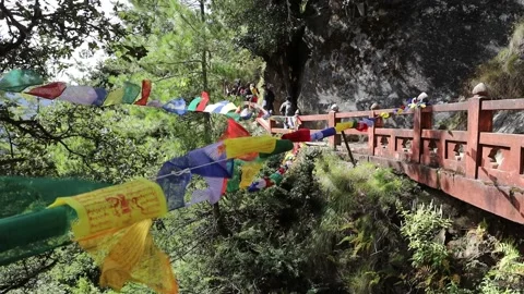 Flag pray in Bhutan Stock Footage 221636921