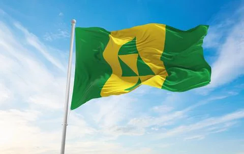 Flag of Prince Albert, Saskatchewan , Canada at cloudy sky background on suns Stock Illustration