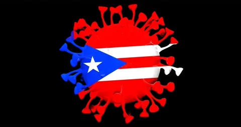 Flag of Puerto Rico on Seamless looping 3D animation of the Corona Virus Stock Footage 167323464