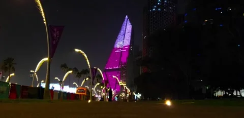 Flag of Qatar Displayed on Side of Building 2 Stock-Footage 221981444