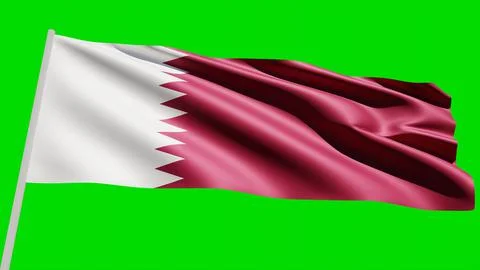 Flag of Qatar is flying in the wind on green screen. Realistic 3D rendering. Stock Illustration