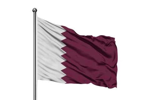 Flag of Qatar waving in the wind, isolated white background. Qatari flag. Stock Photos