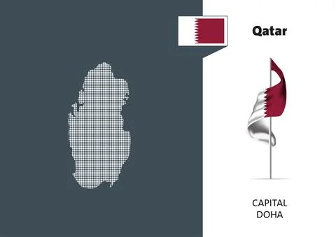 Flag of Qatar on white background. Dotted map of Qatar Stock Illustration