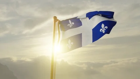 Flag of Quebec Waving, Realistic Animation, 4K UHD 60 FPS Slow-Motion Stock Footage 128639253