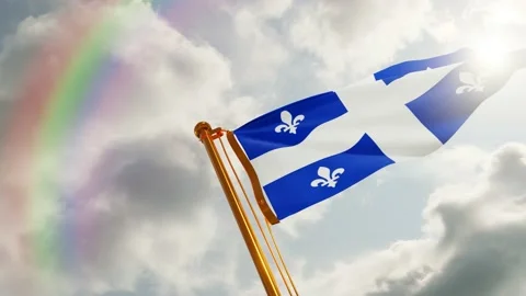 Flag of Quebec Waving, Realistic Animation, 4K UHD 60 FPS Slow-Motion Stock Footage 136851099