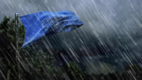 Flag of  with rain and dark clouds, bad weather symbol - nature 3D illustration Stock Illustration