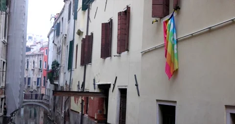 Flag with rainbow colors with text Venice symbol of LGBT sex equality people Stock Footage 150388520