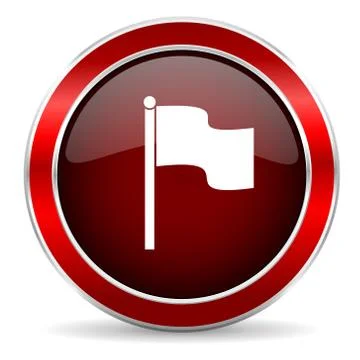 Flag red circle glossy web icon, round button with metallic border Stock Illustration