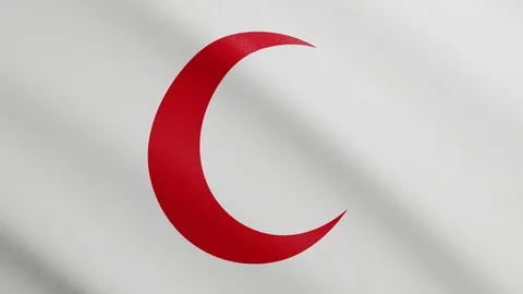 Flag of Red Crescent with Realistic Fabric Texture Waving in the Wind. Stock Footage 127864366
