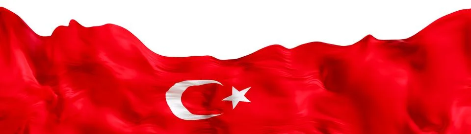 A flag representing Turkey is shown as a 3D render. The design includes the.. Stock Illustration