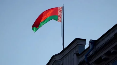 Flag of the Republic of Belarus over the Embassy of Belarus in Moscow Stock Footage 136985613